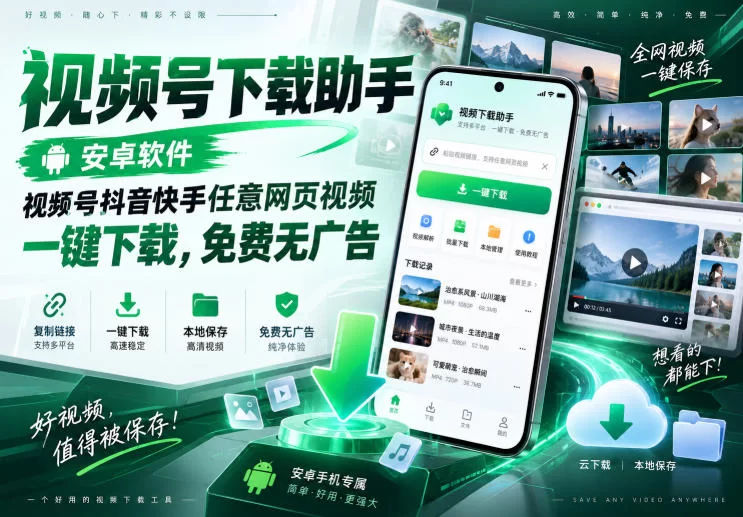 视频号下载助手，安卓软件，视频号抖音快手任意网页视频，一键下载，免费无广告-小二项目网