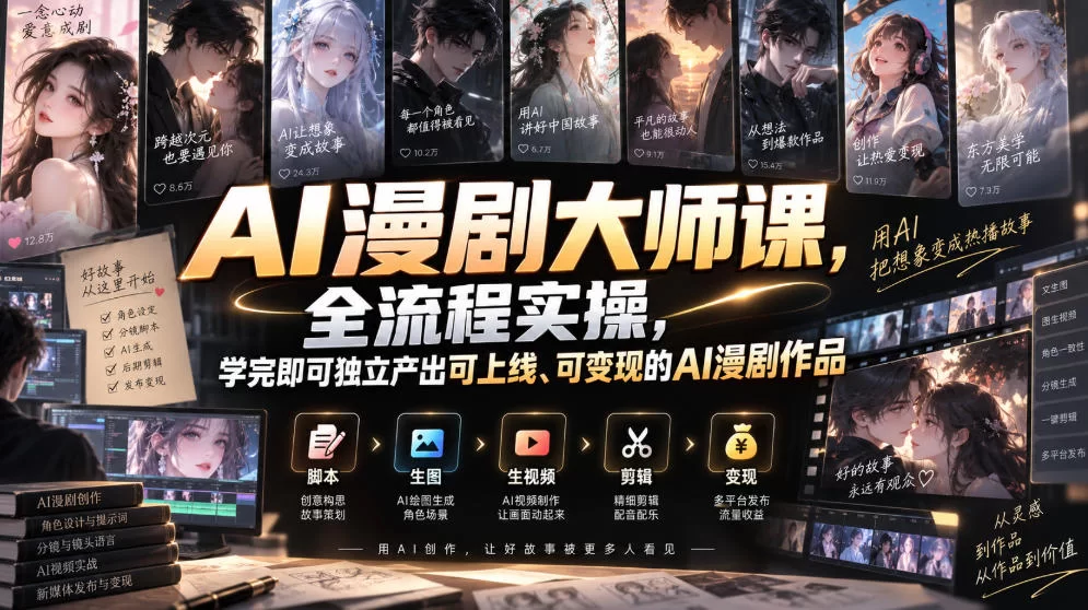 AI漫剧大师课，全流程实操，学完即可独立产出可上线、可变现的AI漫剧作品-小二项目网