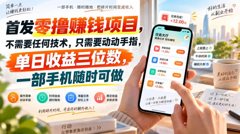 首发零撸賺钱项目，不需要任何技术，只需要动动手指，单日收益三位数，一部手机随时可做【揭秘】-小二项目网