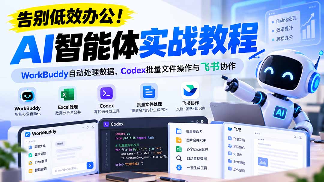 （21193期）【无水印】告别低效办公！《AI智能体实战教程》WorkBuddy自动处理数据、Codex批量文件操作与飞书协作-小二项目网