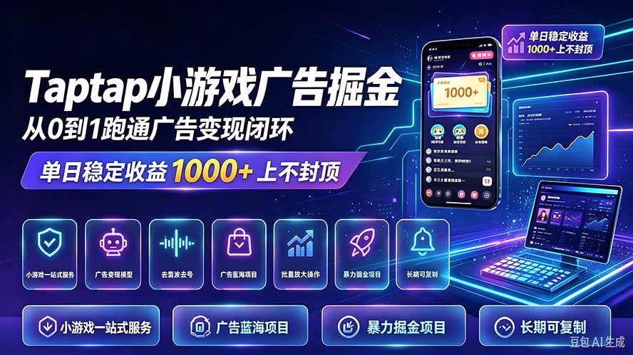 （21263期）TapTap小游戏广告掘金日赚收益1000+上不封顶-小二项目网