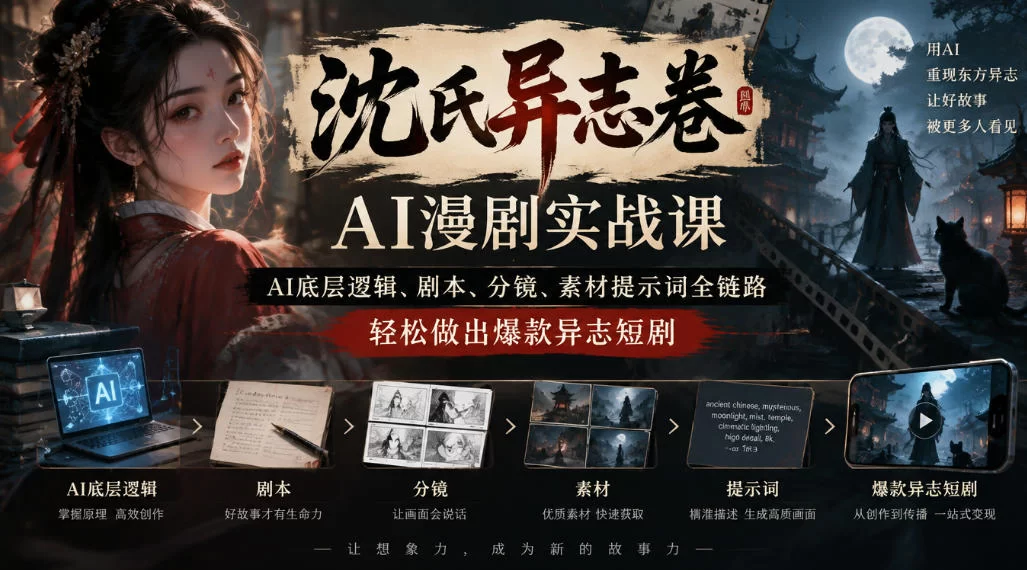 沈氏异志卷AI漫剧实战课｜AI底层逻辑、剧本、分镜、素材提示词全链路，轻松做出爆款异志短剧-小二项目网