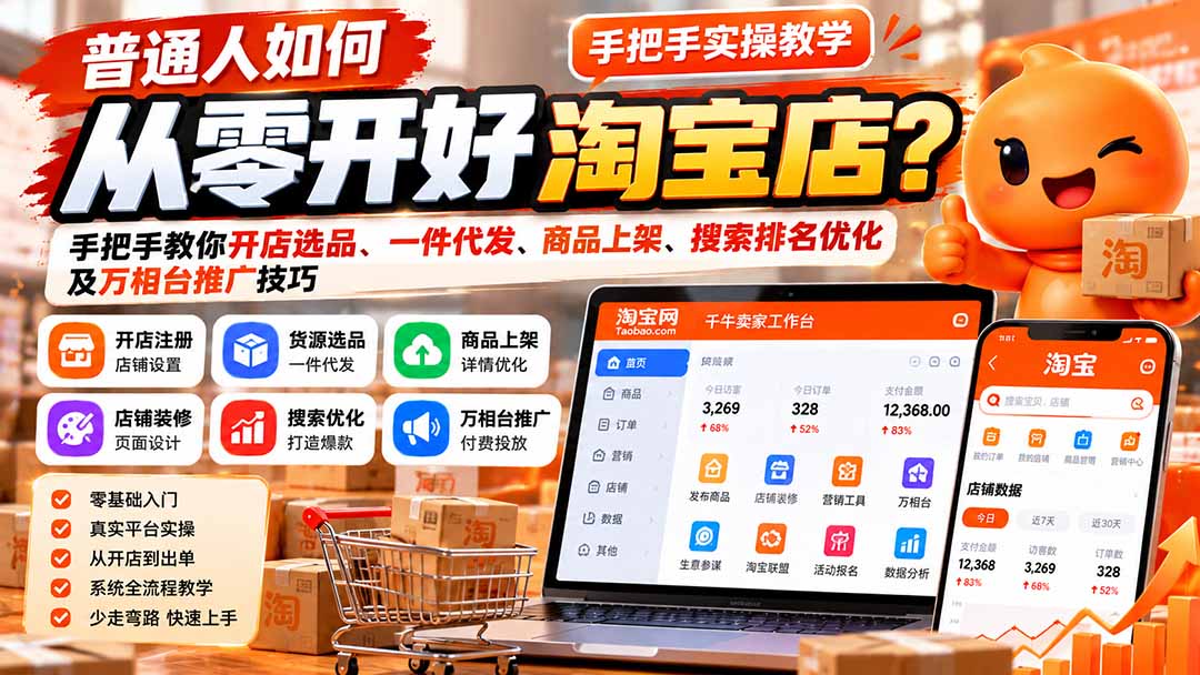 （21265期）普通人如何从零开好淘宝店？手把手教你开店选品、一件代发、商品上架、搜索排名优化及万相台推广技巧-小二项目网
