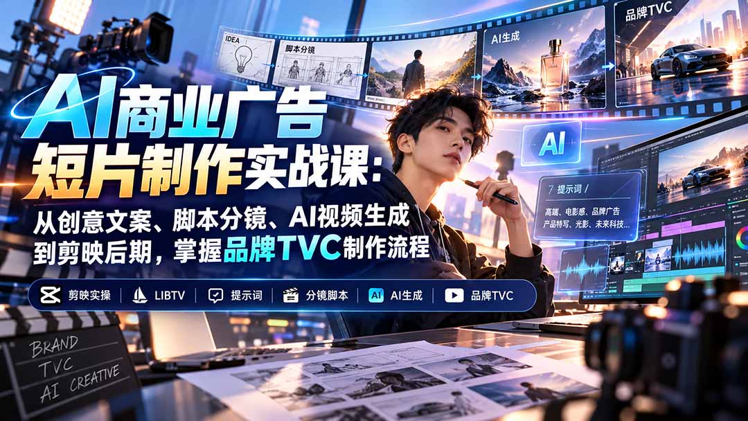 （20863期）AI商业广告短片制作实战课：从创意文案、脚本分镜、AI视频生成到剪映后期，掌握品牌TVC制作流程-小二项目网
