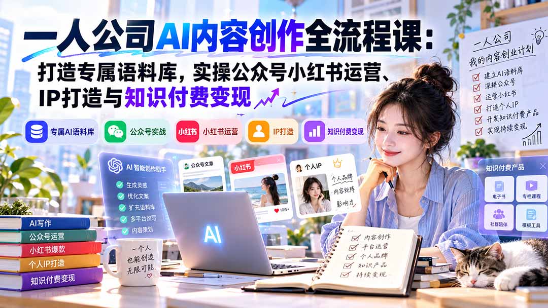（20866期）一人公司AI内容创作全流程课：打造专属语料库，实操公众号小红书运营、IP打造与知识付费变现方法论-小二项目网