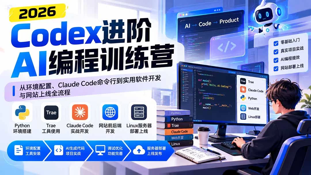 （20855期）Codex进阶AI编程训练营：从环境配置、Claude Code命令行到实用软件开发与网站上线全流程-小二项目网