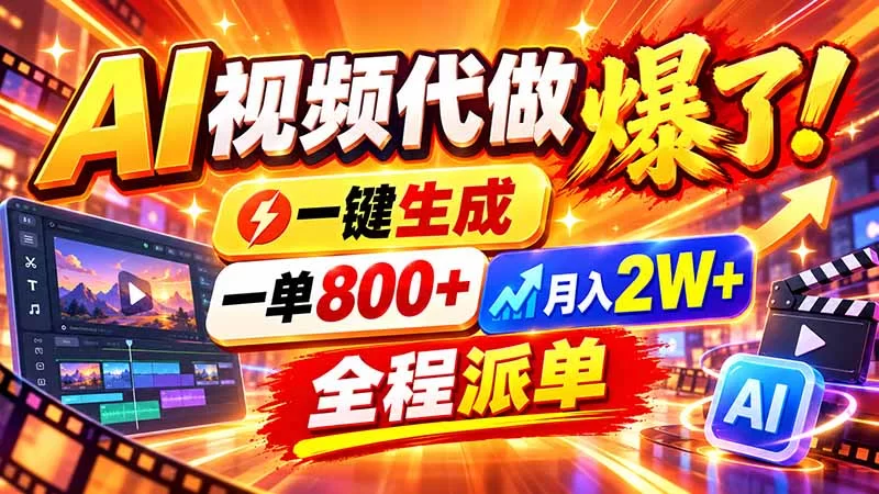 （21114期）2026年底新赛道，AI视频代做一单800+，小白可做，告别打工-小二项目网