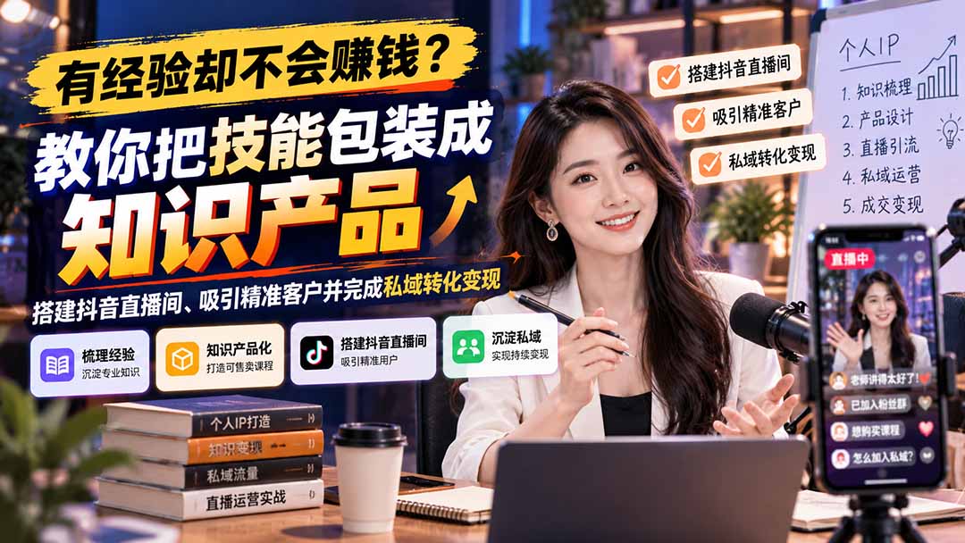 （21268期）有经验却不会赚钱？教你把技能包装成知识产品，搭建抖音直播间、吸引精准客户并完成私域转化变现-小二项目网