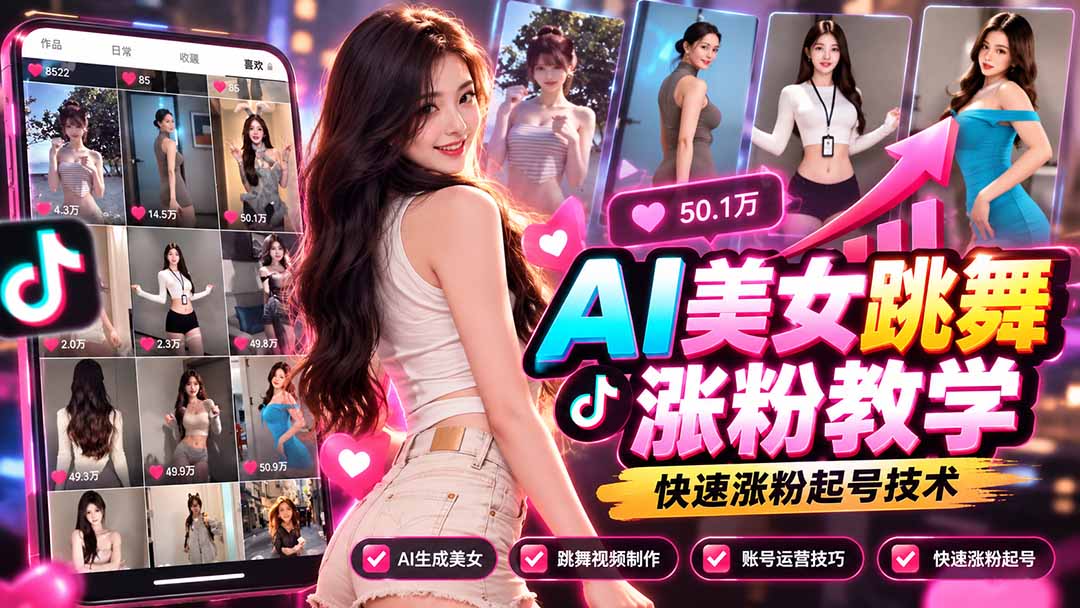 (21256期)AI美女跳舞涨粉教学,AI生成美女,跳舞视频制作,账号运营与快速起号涨粉-小二项目网