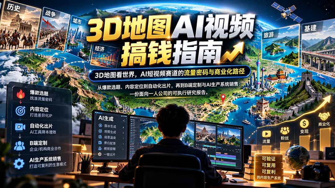 （21181期）3D地图AI视频搞钱指南，3D地图看世界，AI短视频赛道的流量密码与商业化路径【文档】-小二项目网
