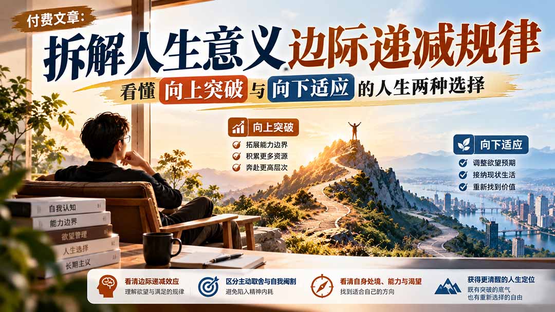 （21233期）付费文章：拆解人生意义边际递减规律，看懂向上突破与向下适应的人生两种选择-小二项目网