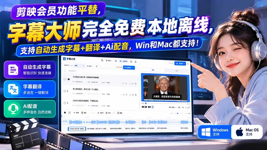 （20902期）剪映会员功能平替，字幕大师完全免费本地离线，支持自动生成字幕+翻译+Ai配音，Win和Mac都支持！-小二项目网