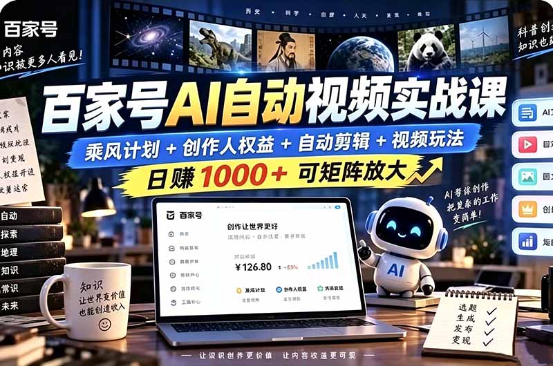（21204期）百家号自动矩阵玩法，长期可以做的项目，日入1k+，真正的睡后收入-小二项目网