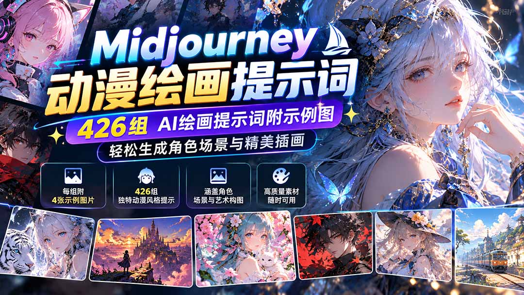 （21239期）Midjourney动漫绘画提示词：426组AI绘画提示词附示例图，轻松生成角色场景与精美插画-小二项目网
