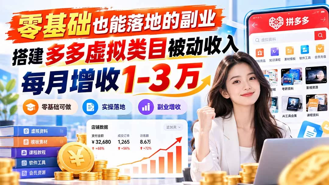 （20870期）零基础也能落地的副业，搭建多多虚拟类目被动收入，每月增收 1-3 万-小二项目网