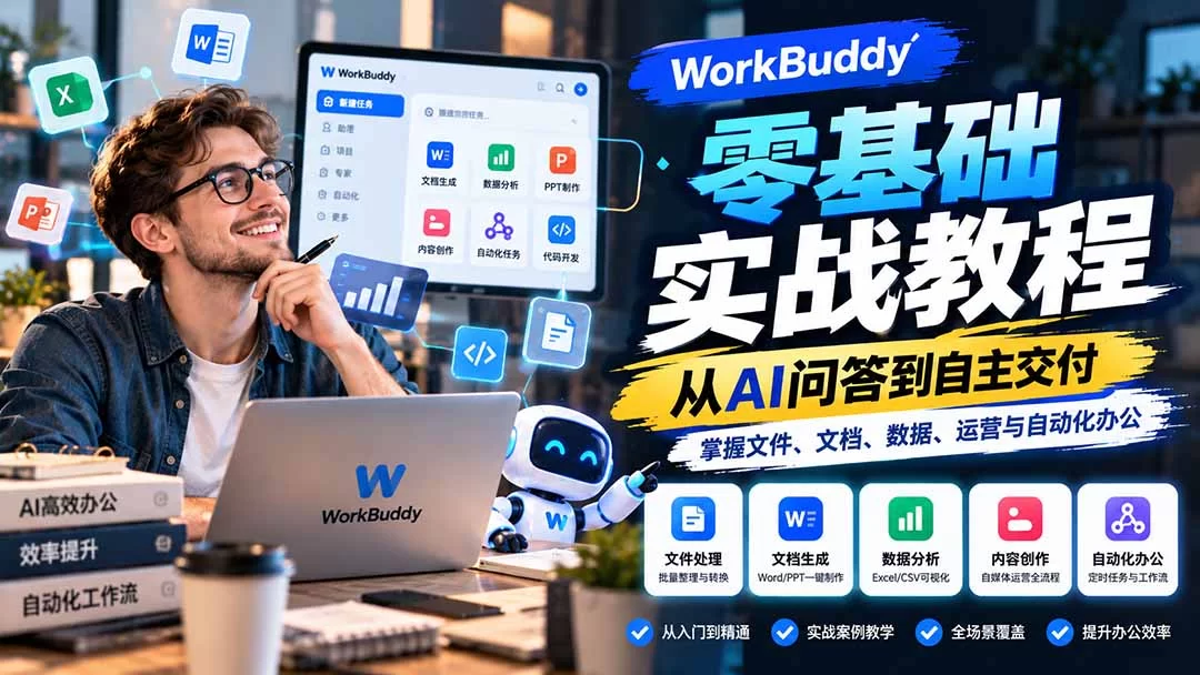 （20827期）WorkBuddy零基础实战教程：从AI问答到自主交付，掌握文件、文档、数据、运营与自动化办公-小二项目网
