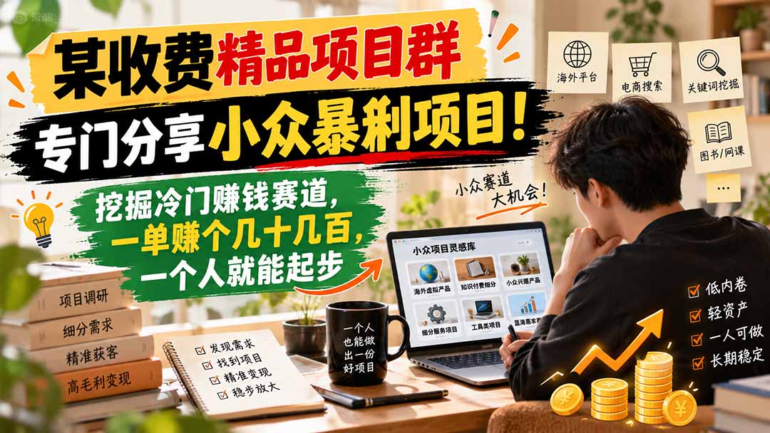 （21185期）某收费精品项目群，专门分享小众暴俐项目！挖掘冷门赚钱赛道，一单赚个几十几百，一个人就能起步-小二项目网