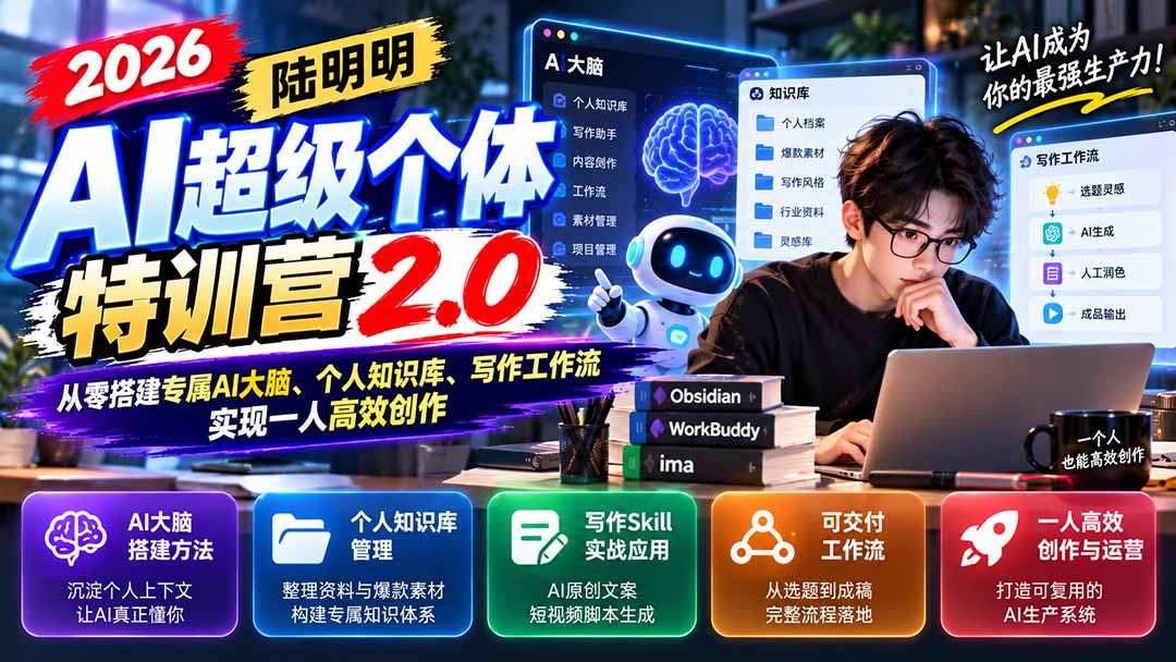 （21281期）2026AI超级个体特训营2.0：从零搭建专属AI大脑、个人知识库、写作工作流，实现一人高效创作-小二项目网