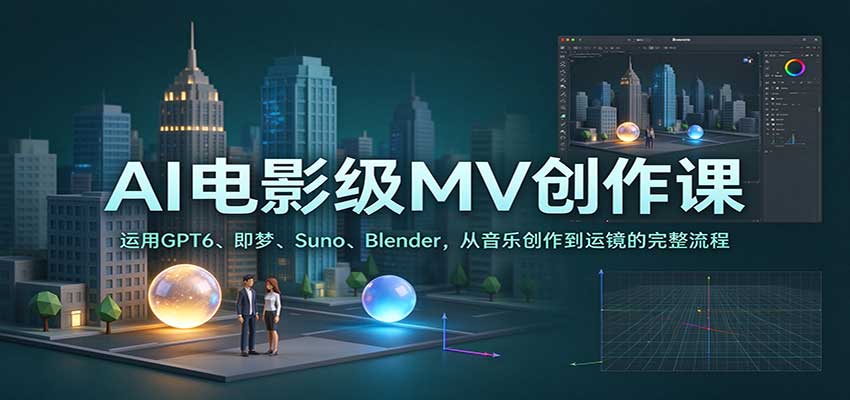 AI电影级MV创作课：运用GPT6、即梦、Suno、Blender，从音乐创作到运镜的完整流程-小二项目网