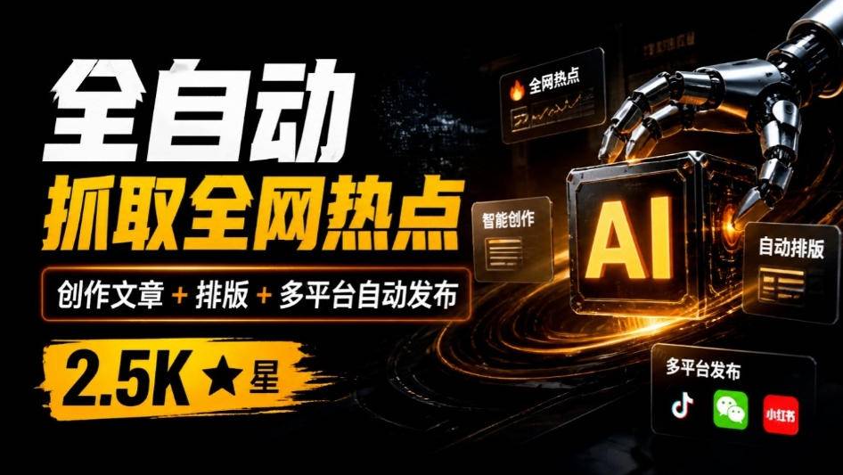全自动抓取全网热点，创作文章并排版，并多平台自动发布！2.5k stars热点写作工具万稿汇AIMedia-小二项目网