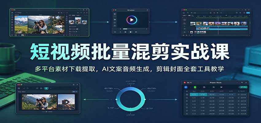 短视频批量混剪实战课：多平台素材下载提取，AI文案音频生成，剪辑封面全套工具教学-小二项目网