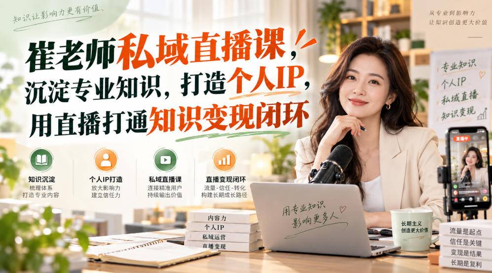 崔老师私域直播课，沉淀专业知识，打造个人IP，用直播打通知识变现闭环-小二项目网