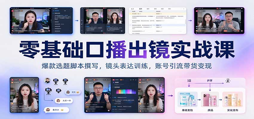 零基础口播出镜实战课：爆款选题脚本撰写，镜头表达训练，账号引流带货变现-小二项目网