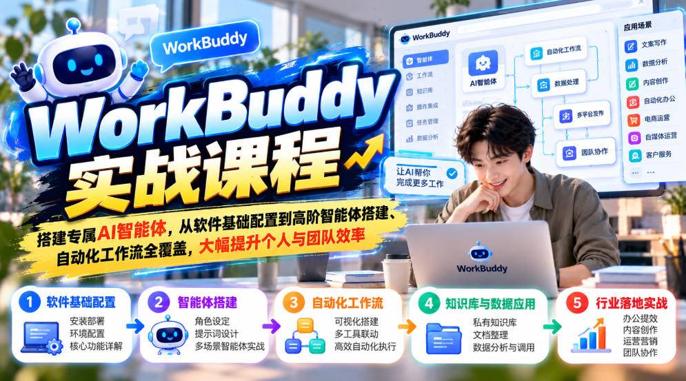WorkBuddy实战课程，搭建专属AI智能体，从软件基础配置到高阶智能体搭建、自动化工作流全覆盖，大幅提升个人与团队效率-小二项目网