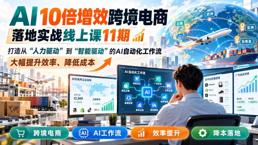 AI 10倍增效跨境电商落地实战线上课11期，打造从人力驱动到智能驱动的AI自动化工作流，大幅提升效率、降低成本-小二项目网