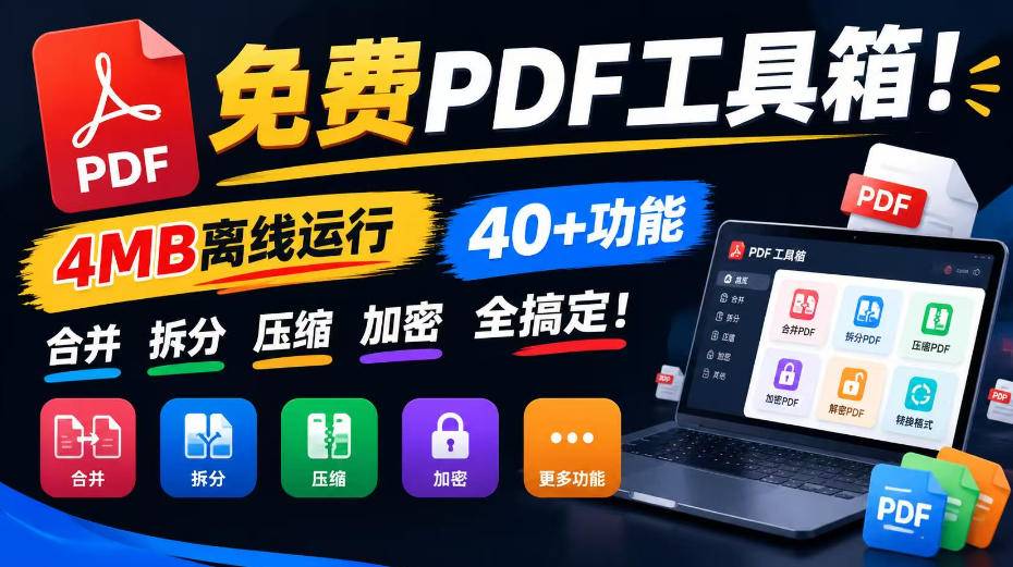 免费PDF工具箱！4MB离线运行，40+功能，合并拆分压缩加密全搞定！-小二项目网