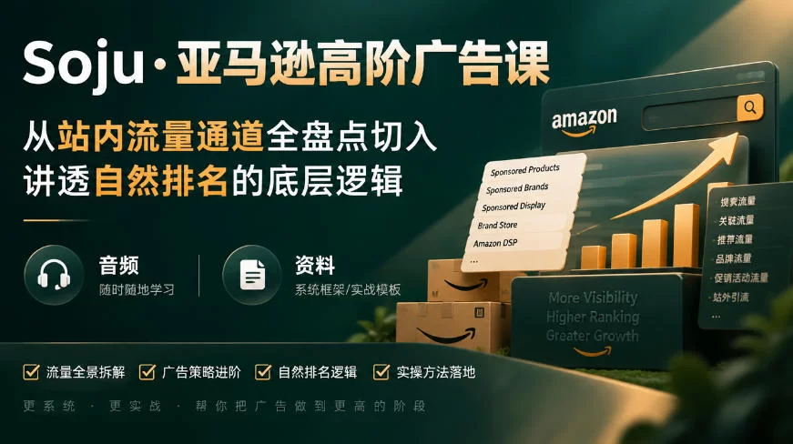 亚马逊高阶广告课，从站内流量通道全盘点切入，讲透自然排名的底层逻辑（直播+音频+资料）-小二项目网