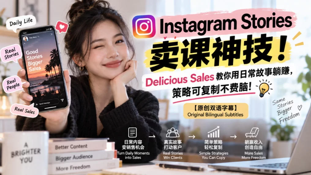 Instagram Stories卖课神技！Delicious Sales教你用日常故事躺賺，策略可复制不费脑！【原创双语字幕】-小二项目网