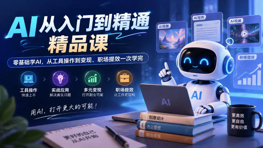 AI从入门到精通精品课，零基础学AI，从工具操作到变现、职场提效一次学完-小二项目网