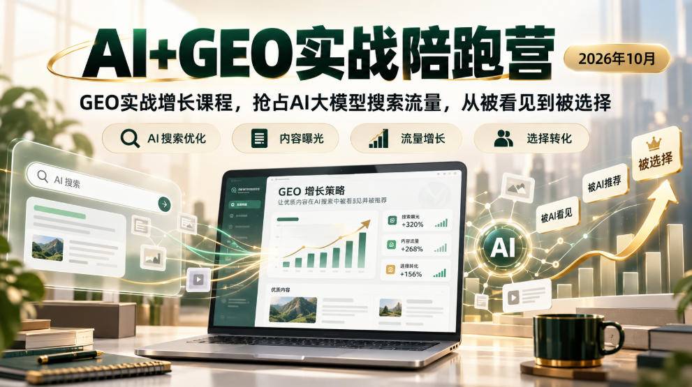 AI+GEO实战陪跑营2026年10月，GEO实战增长课程，抢占AI大模型搜索流量，从被看见到被选择-小二项目网