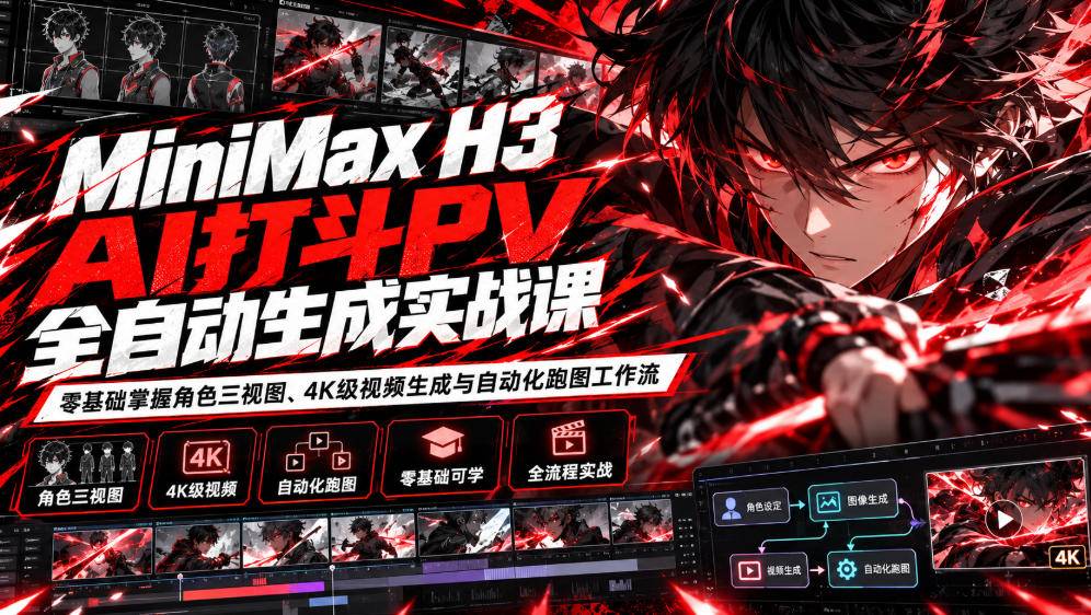 MiniMax H3 AI打斗PV全自动生成实战课：零基础掌握角色三视图、4K级视频生成与自动化跑图工作流-小二项目网
