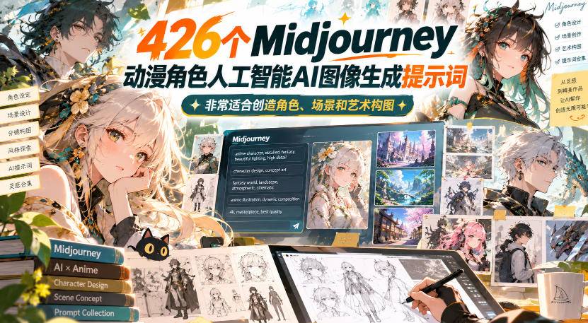 426个Midjourney动漫角色人工智能AI图像生成提示词，非常适合创造角色、场景和艺术构图-小二项目网