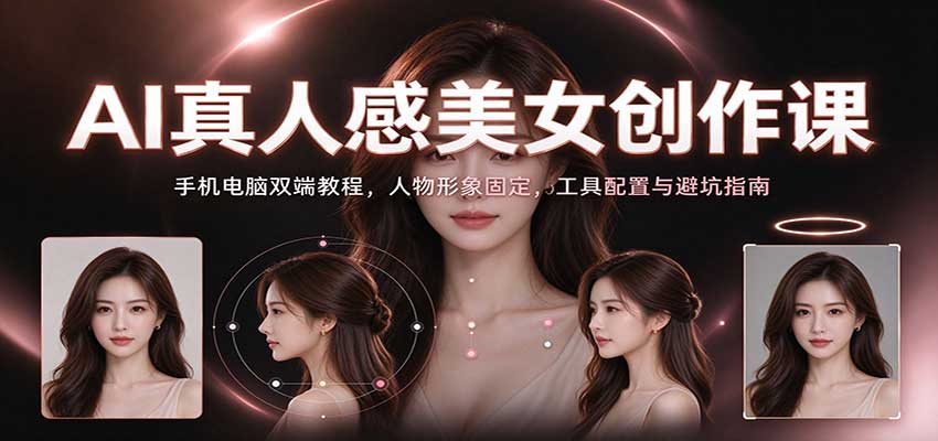 AI真人感美女创作课：手机电脑双端教程，人物形象固定，工具配置与避坑指南-小二项目网