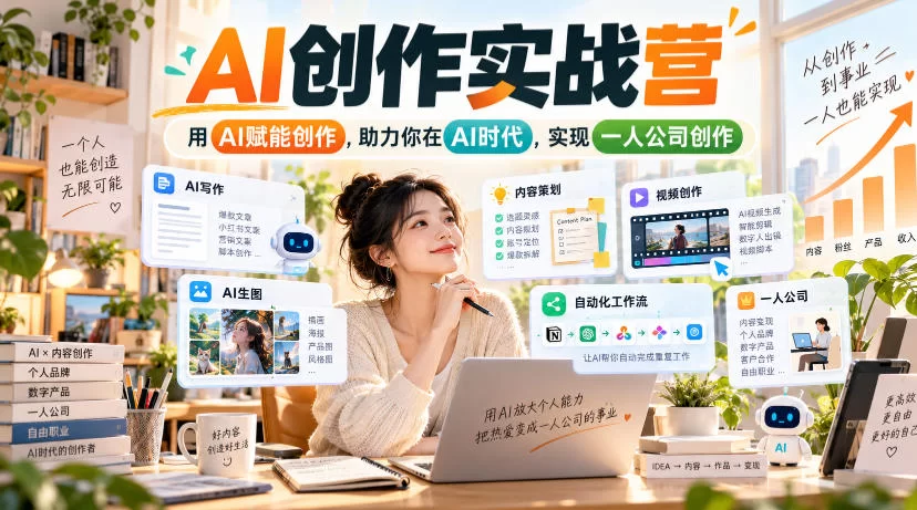 AI创作实战营，用AI赋能创作，助力你在AI时代，实现一人公司创作-小二项目网