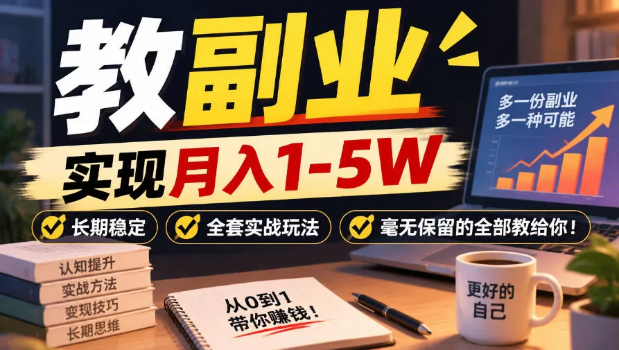 “教副业”实现月入1-5W，长期稳定，全套实战玩法毫无保留的全部教给你！【揭秘】-小二项目网
