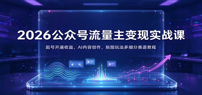 2026公众号流量主变现实战课：起号开通收益，AI内容创作，贴图玩法多细分赛道教程-小二项目网