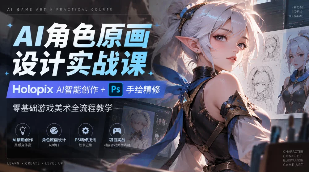 AI角色原画设计实战课｜Holopix AI智能创作+PS手绘精修，零基础游戏美术全流程教学-小二项目网