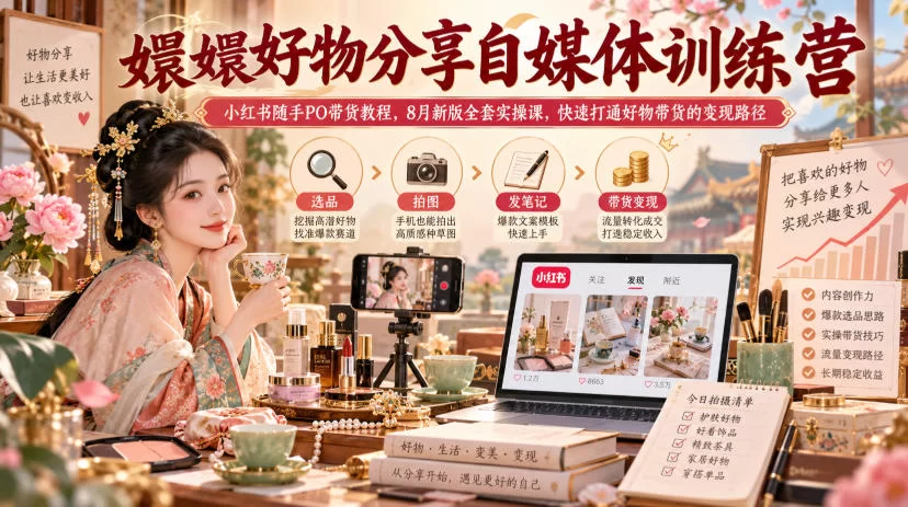 嬛嬛好物分享自媒体训练营｜小红书随手PO带货教程，8月新版全套实操课，快速打通好物带货的变现路径-小二项目网