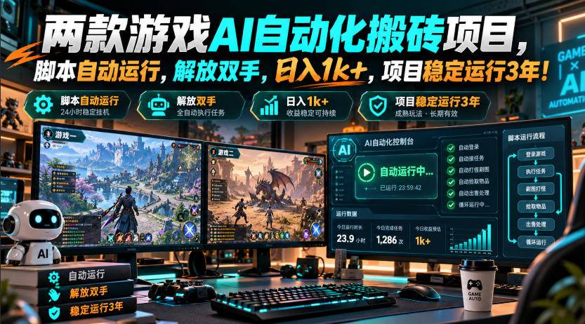 两款游戏AI自动化搬砖项目，脚本自动运行，解放双手，日入1k+，项目稳定运行3年！-小二项目网