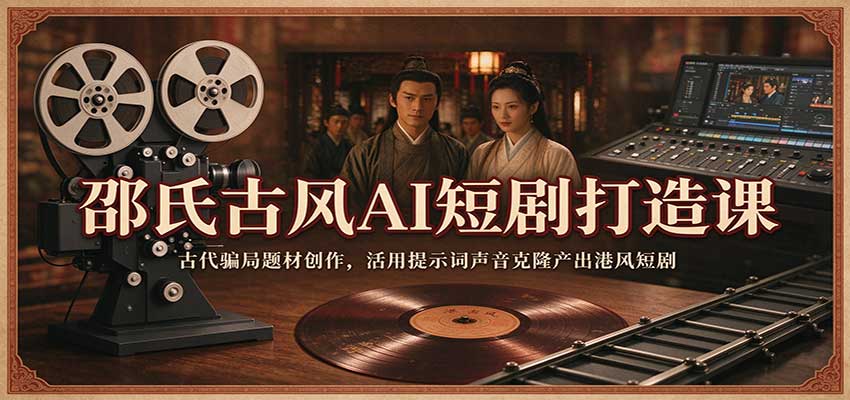 邵氏古风AI短剧打造课：古代骗局题材创作，活用提示词声音克隆产出港风短剧-小二项目网