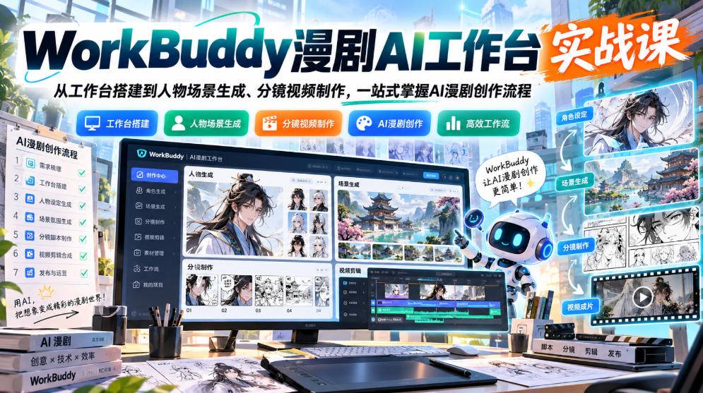 WorkBuddy漫剧AI工作台实战课：从工作台搭建到人物场景生成、分镜视频制作，一站式掌握AI漫剧创作流程-小二项目网