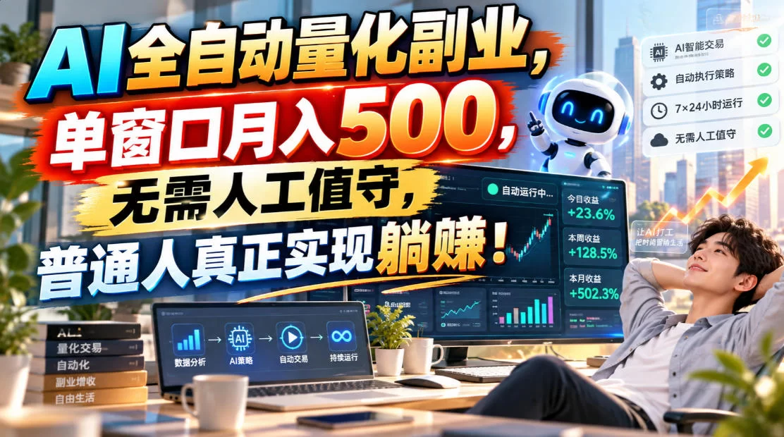 AI全自动量化副业，单窗口月入500，无需人工值守，普通人真正实现躺賺！【揭秘】-小二项目网