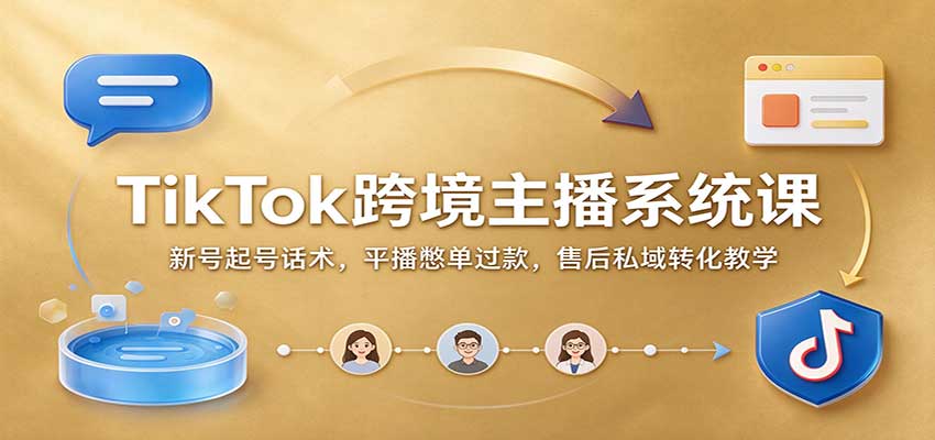 TikTok跨境主播系统课：新号起号话术，平播憋单过款，售后私域转化教学-小二项目网