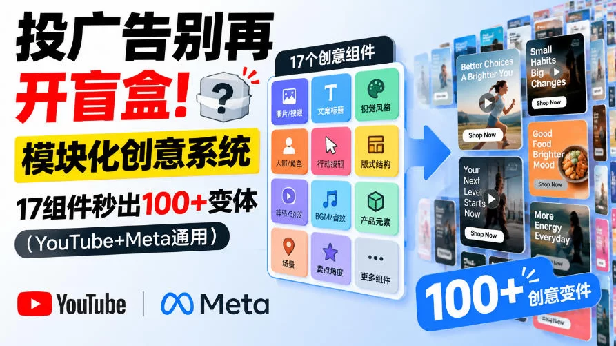 投广告别再开盲盒！模块化创意系统，17组件秒出100+变体（YouTube+Meta通用）【原创双语字幕】-小二项目网