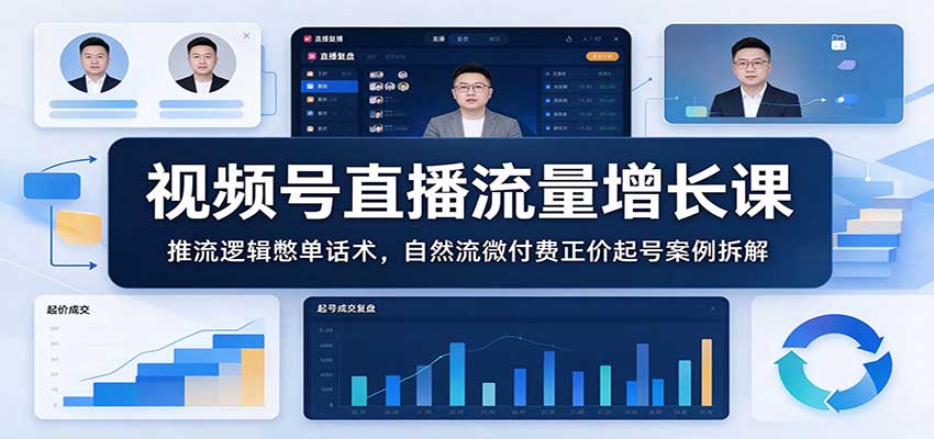 视频号直播流量增长课：推流逻辑憋单话术，自然流微付费正价起号案例拆解-小二项目网
