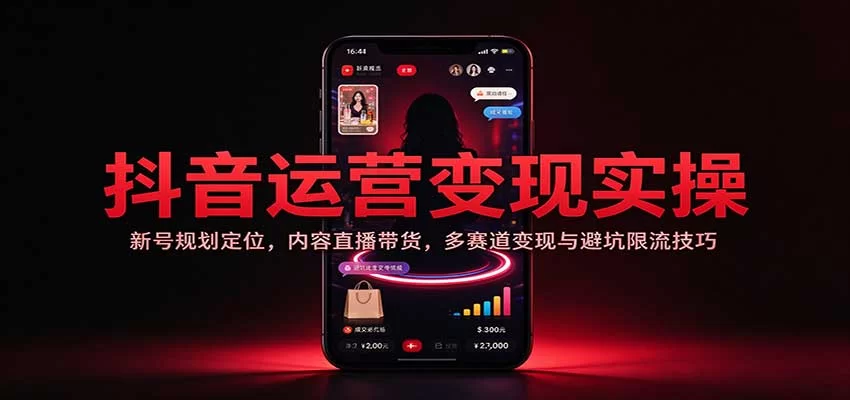 抖音运营变现实操：新号规划定位，内容直播带货，多赛道变现与避坑限流技巧-小二项目网